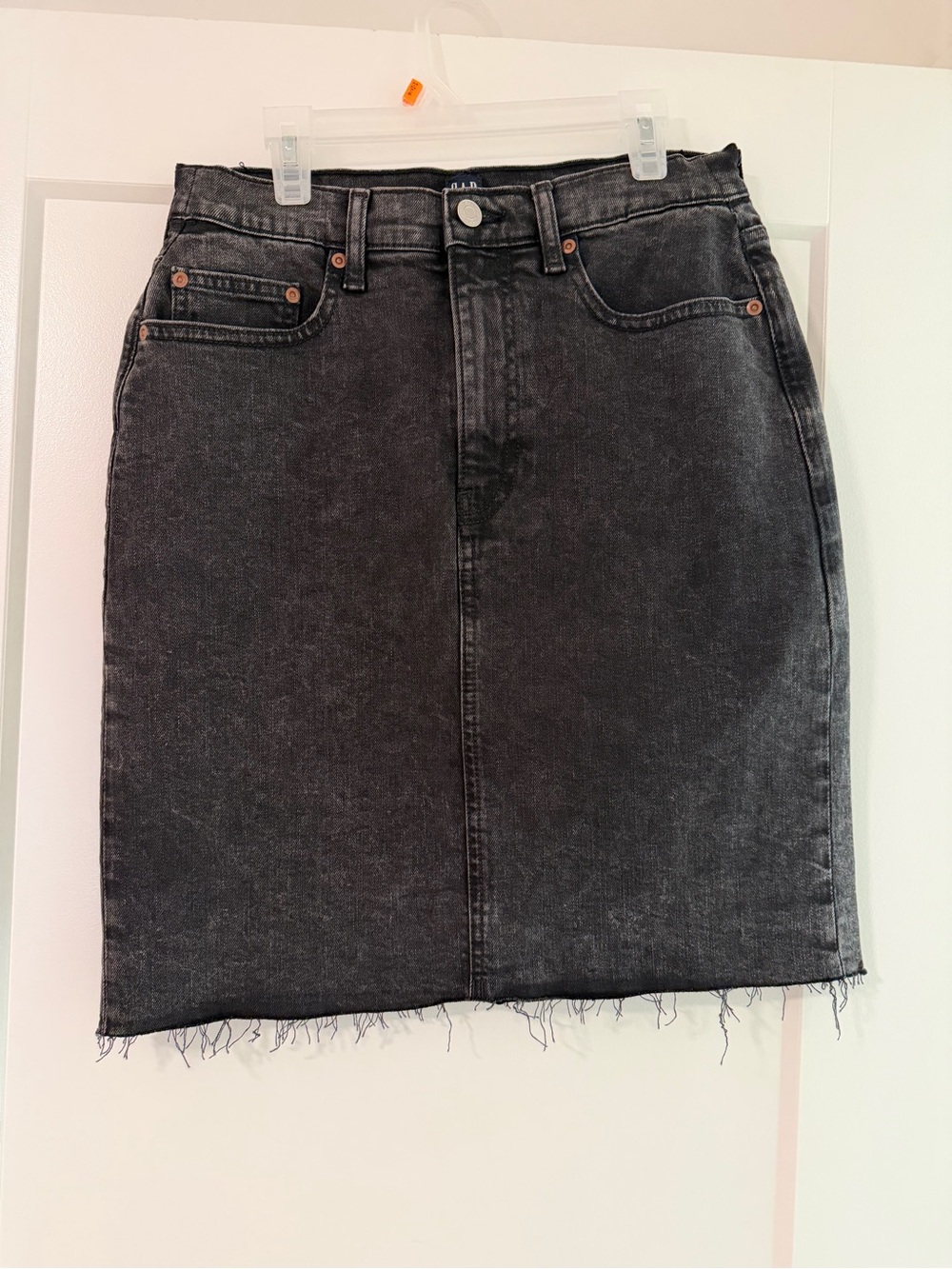 GAP Black Washed Denim Pencil Skirt with Frayed Hem